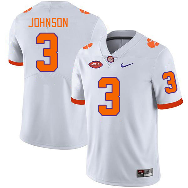 Men's Clemson Tigers Noble Johnson #3 College White NCAA Authentic Football Stitched Jersey 23RL30XH